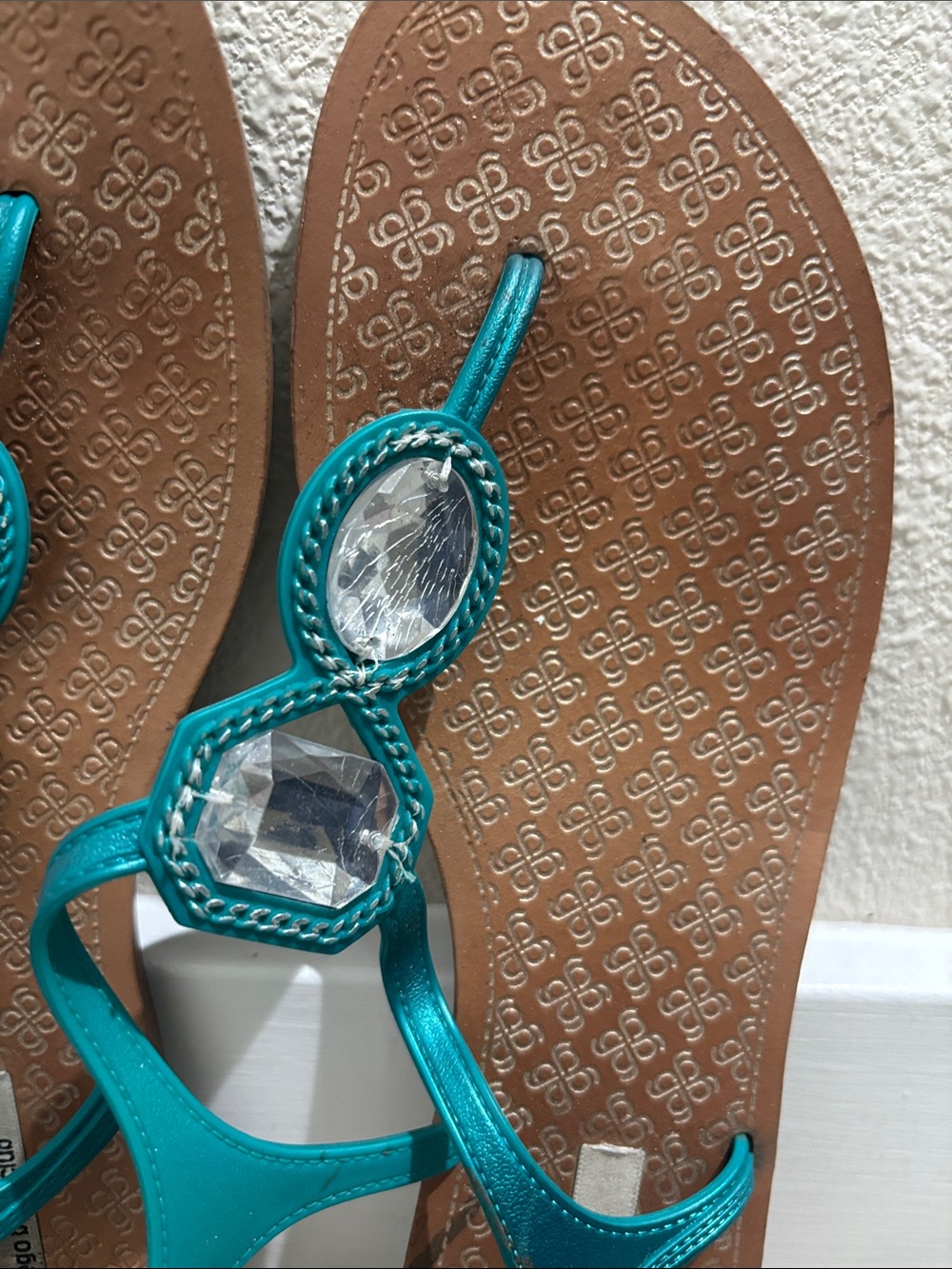 Montego Bay Club Teal Jeweled Thong Sandals - Picture 2 of 4